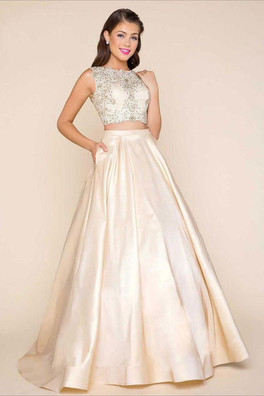 Mac Duggal - Two Piece Ball Gown with Beaded Bodice 77124H in Gold