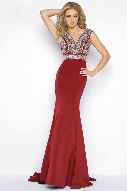 Cassandra Stone - V Neck Gown Style 77144A in Red