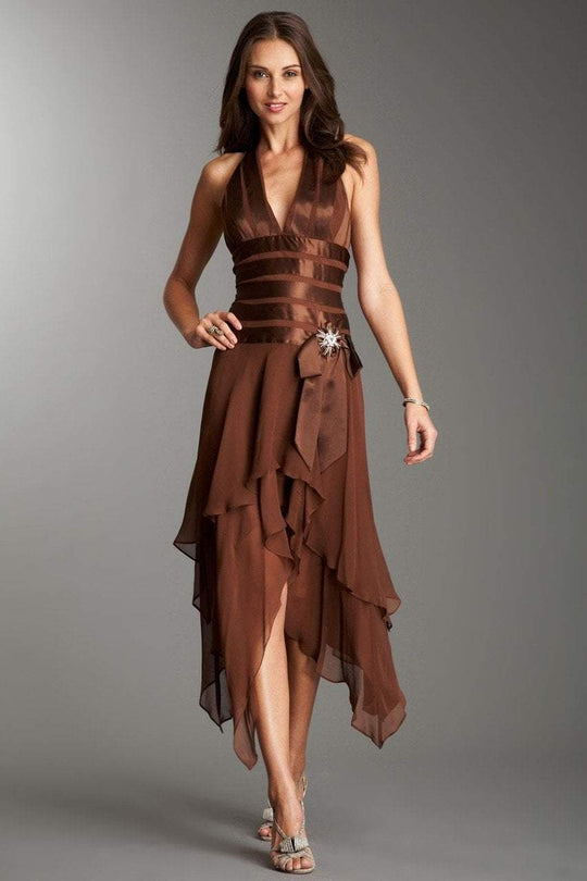 La Femme - 11906 High Low Halter Prom Dress In Brown