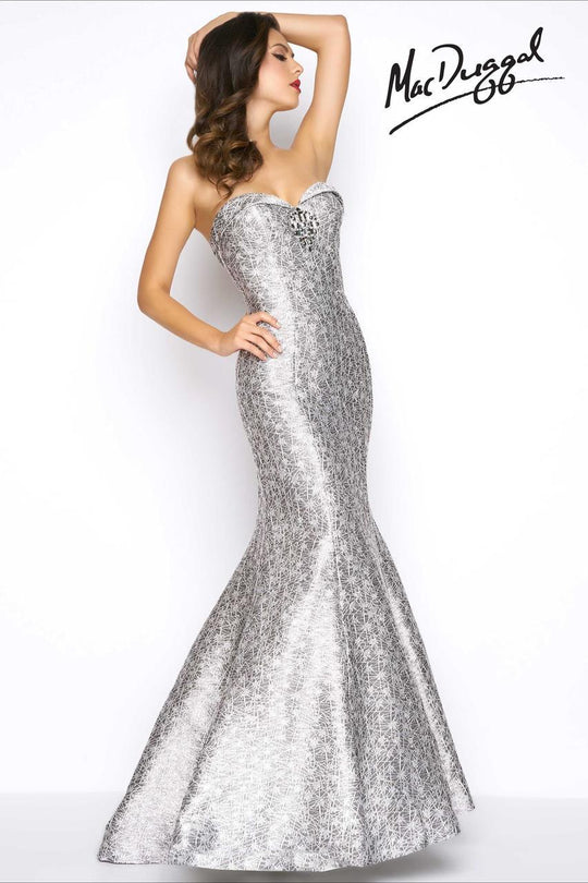 Mac Duggal - Long Mermaid Taffeta Dress 77256R in Silver