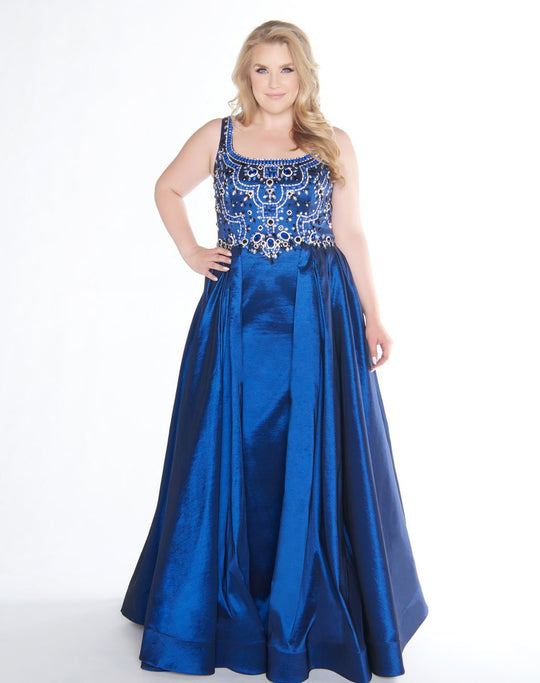Mac Duggal - 77361F Sleeveless Beaded Scoop Neck Ballgown In Blue