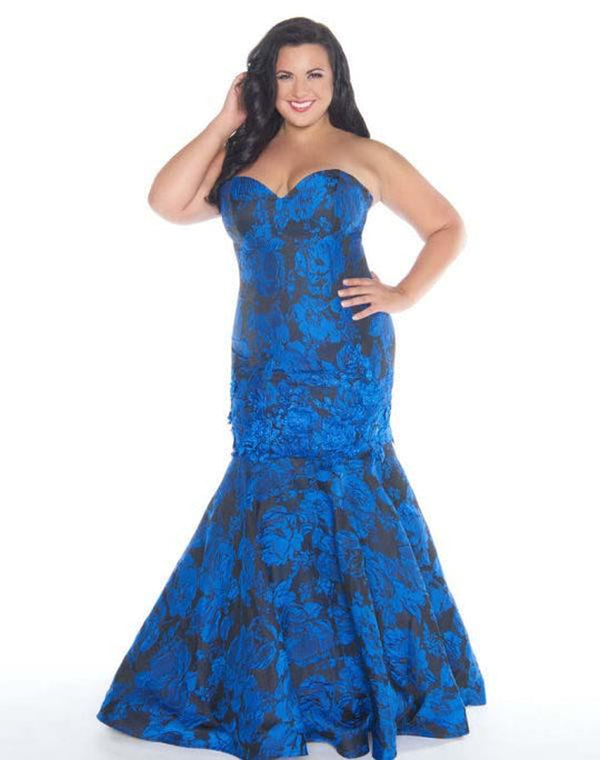Mac Duggal - 77381F Strapless Floral Printed Sweetheart Mermaid Dress In Blue and Black