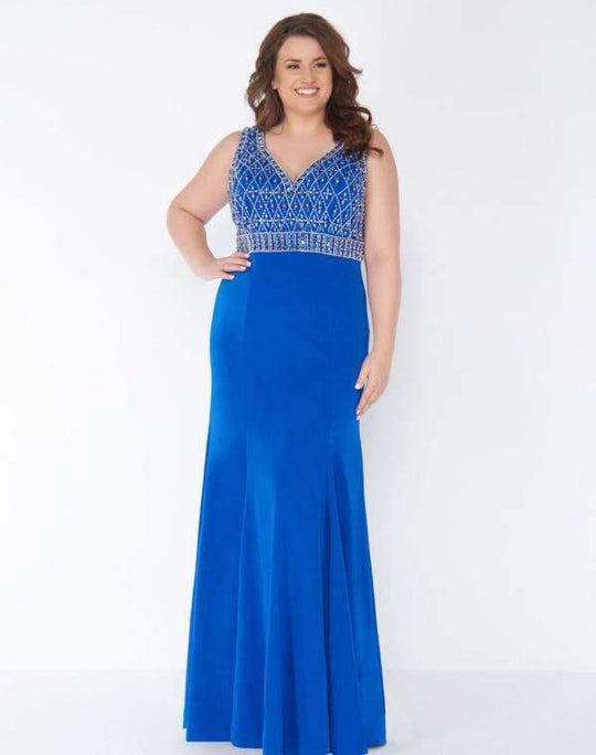 Mac Duggal - 77388F Sleeveless Embellished V-neck Sheath Dress In Blue