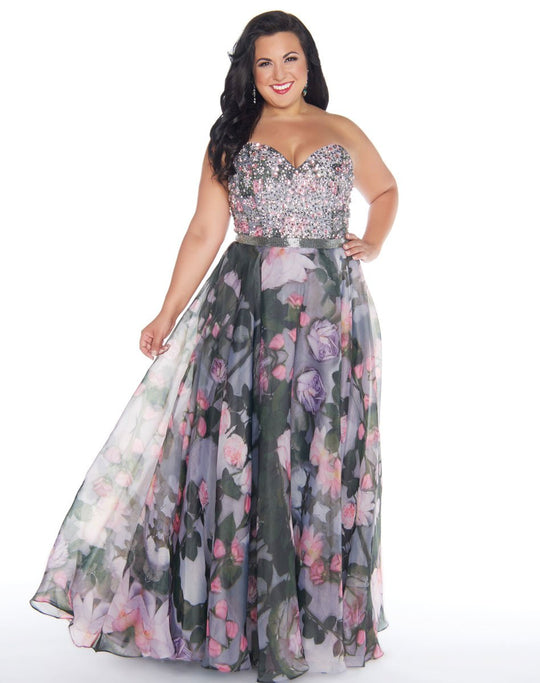 Mac Duggal - 77390F Floral Print Strapless A-line Gown In Floral and Multi-Color