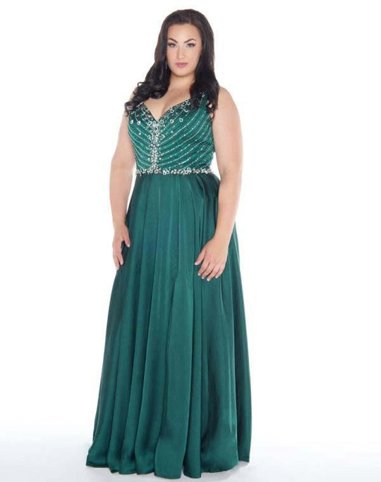 Mac Duggal - 77391F Sleeveless Embellished V-neck A-line Dress In Green