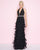 Mac Duggal - 77417L Deep Halter Neck Fringed Fitted Gown In Black