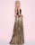 Mac Duggal - 77428L Sleeveless Deep V-neck A-line Dress In Black and Gold