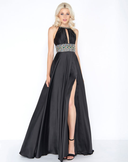 Cassandra Stone - 77435A Rhinestone Accented Halter A-line Dress In Black
