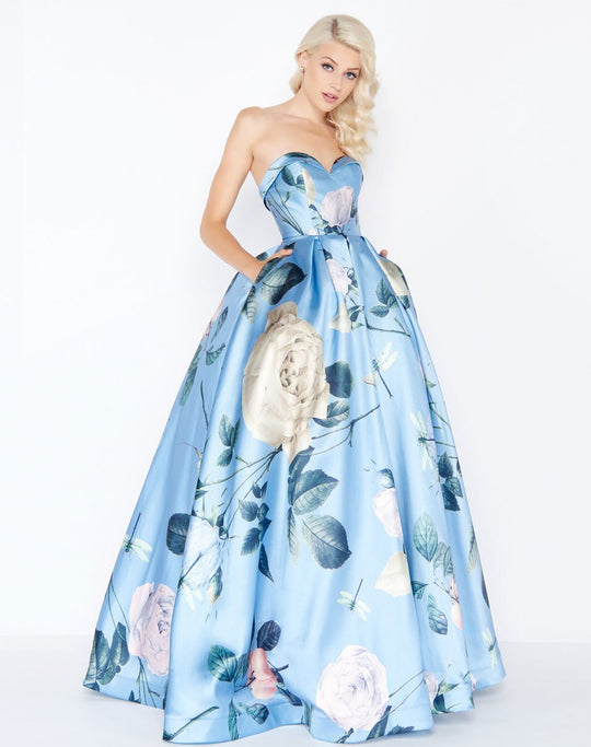 Mac Duggal - 77456M Strapless Sweetheart Floral Ballgown In Blue