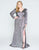 Mac Duggal - 77472F Beaded Pleated Metallic V-neck Sheath Dress in Gray