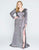 Mac Duggal - Beaded Pleated Metallic V-neck Sheath Dress 77472F In Gray