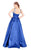 Mac Duggal Ballgowns - 77489H Plunging V-neck Pleated Ballgown in Blue