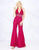 Cassandra Stone - 77492A Jeweled Plunging Halter V-neck Jumpsuit In Pink