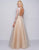 Mac Duggal Prom - 77497M Lattice Plunging V-Neck Long Sleeves Gown In Silver and Nude