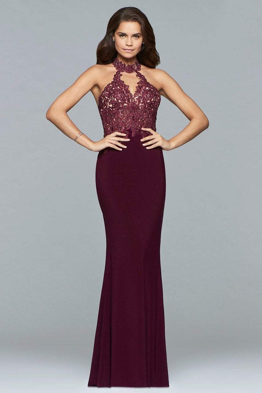 7750 High Halter Cutout Sheath Gown