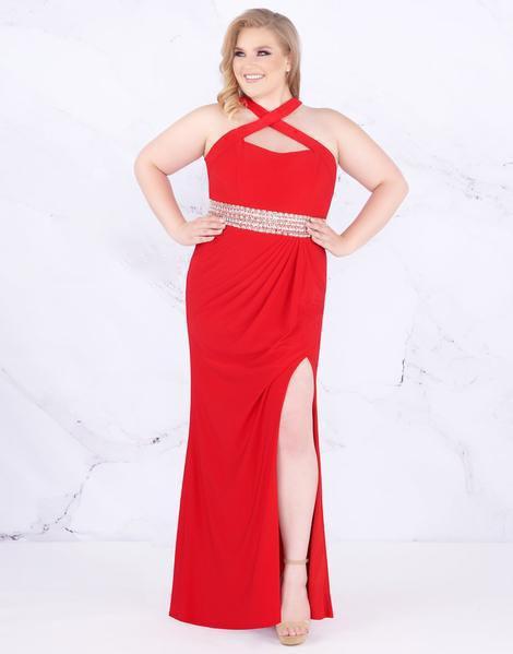 Mac Duggal Fabulouss - 77532F Beaded Cross Halter Sheath Dress In Red