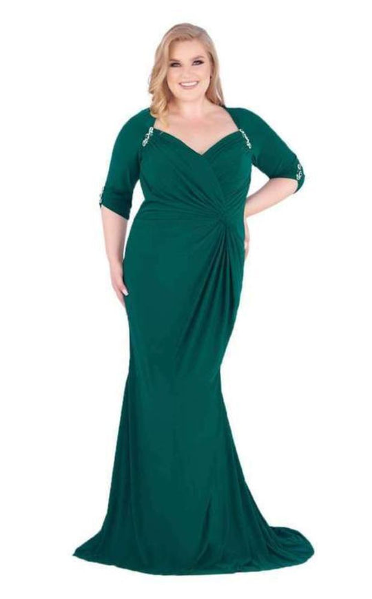 Mac Duggal Fabulouss - 77537F Accented Quarter Length Sleeve Dress in Green