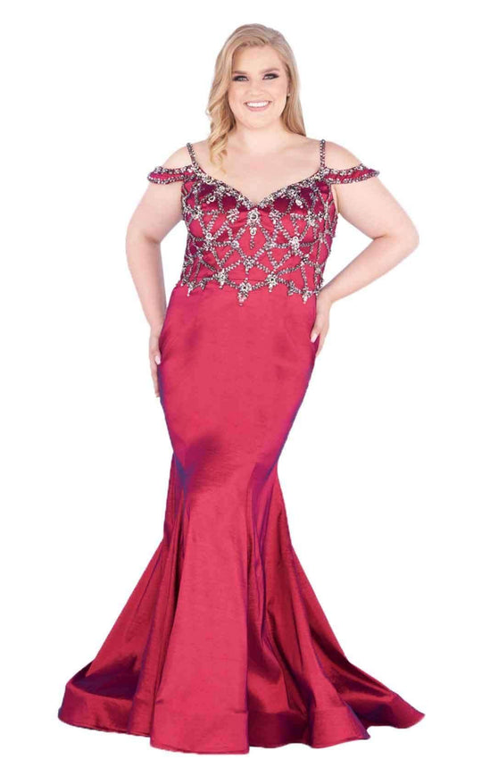 Mac Duggal Fabulouss - 77538F Geo-Jeweled Off Shoulder Mermaid Gown