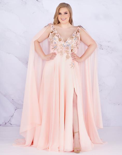 Mac Duggal Fabulouss - 77551F Floral Applique A-line Dress With Cape In Pink and Multi-Color