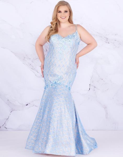 Mac Duggal Fabulouss - 77557F Beaded Lace Taffeta Mermaid Dress In Blue