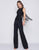 Mac Duggal Black White Red - 12168R Cascading Bead-Fringed Jumpsuit In Black