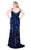 Mac Duggal Fabulouss - 77562F Embellished V-neck Dress With Train in Blue