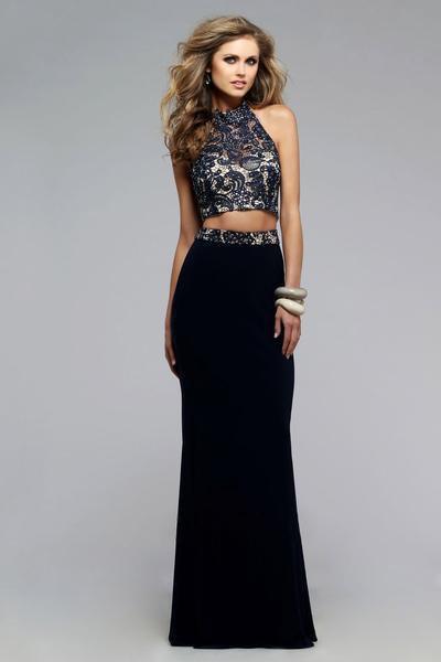 Faviana - 7757 Two-Piece Sheer High Halter Lace Gown