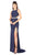 Mac Duggal Flash - 77614L Rhinestone Accented Halter Dress With Train in Blue