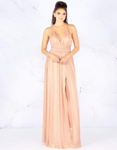 Mac Duggal Flash - 77636L Embellished V-neck Chiffon A-line Dress In Pink