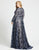Mac Duggal Fabulouss - 77672F Embellished V-Neck Long Sleeve Dress In Blue and Neutral
