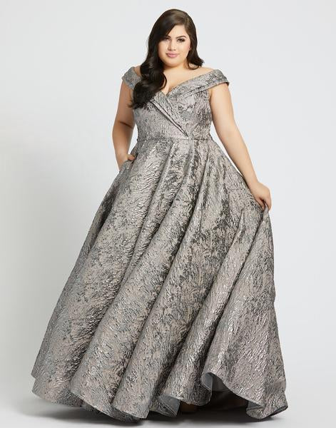 Mac Duggal Fabulouss - 77677F Metallic Volumized A-line Gown In Gray and Silver