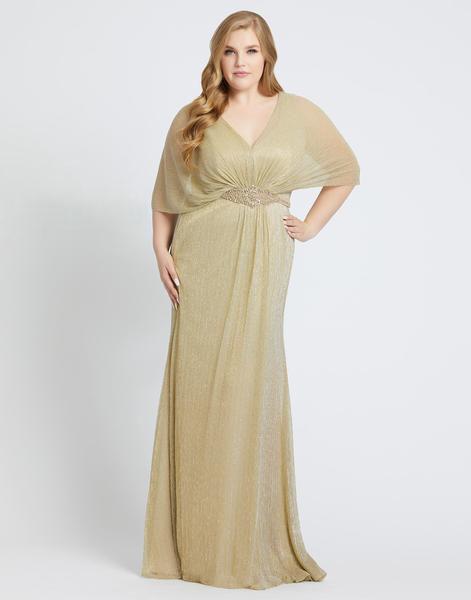 Mac Duggal Fabulouss - 77678F Golden V-Neck Long Column Gown In Gold