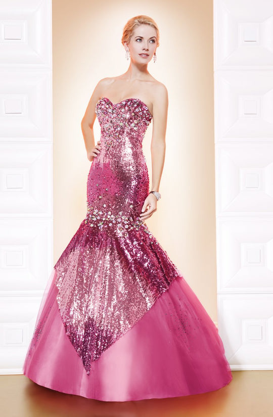 MNM Couture - 7781W Bedazzled Sweetheart Mermaid Dress In Pink