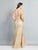 Dave & Johnny - A7787 Metallic Lace Plunging V-Neck Gown In Gold