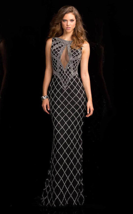 BG Haute - 48715 Embellished Bateau Sheath Dress in Black and Silver