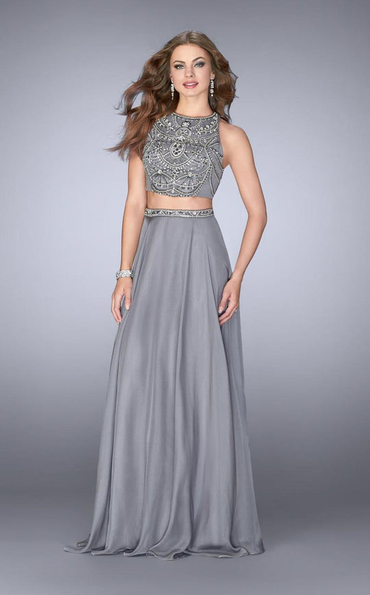 La Femme Gigi - 23860 Luminous Adorned Jewel A-Line Long Evening Gown