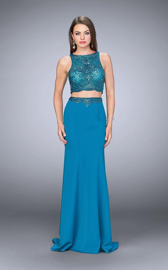 GiGi - Glistening Ornate Bateau Sheath Long Evening Gown 23907 In Green