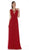 Jadore - J6074 Lycra Mesh Illusion Plunging V Neck Full Length Gown In Red