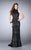 GiGi - Tonal Lace High Halter Sheath Long Evening Gown 24089 In Black