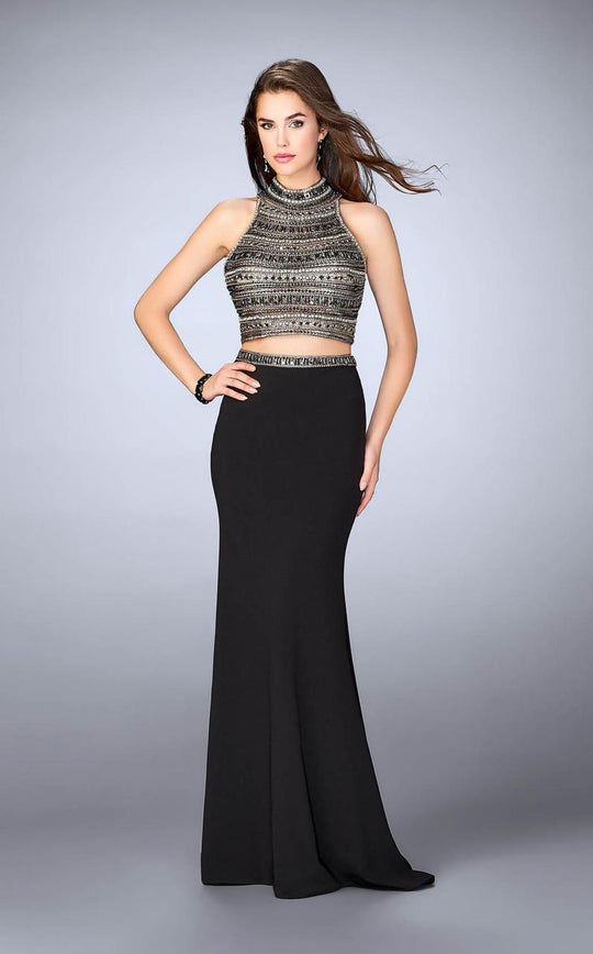 Regal Beaded Jersey Long Evening Gown 24188 in Black