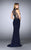 Florid Beadwork High Long Evening Gown with Side Slit 24194 in Blue