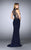 Florid Beadwork High Long Evening Gown with Side Slit 24194 in Blue