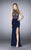 Florid Beadwork High Long Evening Gown with Side Slit 24194 in Blue