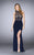 Florid Beadwork High Long Evening Gown with Side Slit 24194 in Blue
