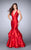 GiGi - Ravishing V-Neck Tiered Mermaid Long Evening Gown 24197 in Red