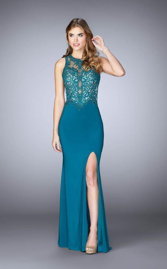 GiGi - Impeccable Embellished Lace Long Evening Gown 24202 in Green