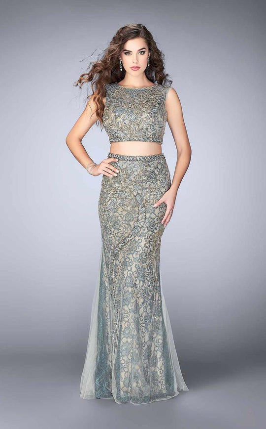 GiGi - Enchanting Beaded and Laced Two-Piece Dress 24392 in Gold and Multi-Color