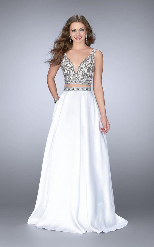 GiGi - Gorgeous V-Neck Two-Piece Beaded Dress 24397 in White