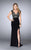 GiGi - Exquisite Contrast Lace V-Neck Sheath Evening Gown 24406 In Black