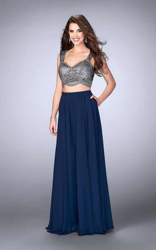 GiGi - Radiant Beadwork Sweetheart Long Evening Gown 24417 in Blue